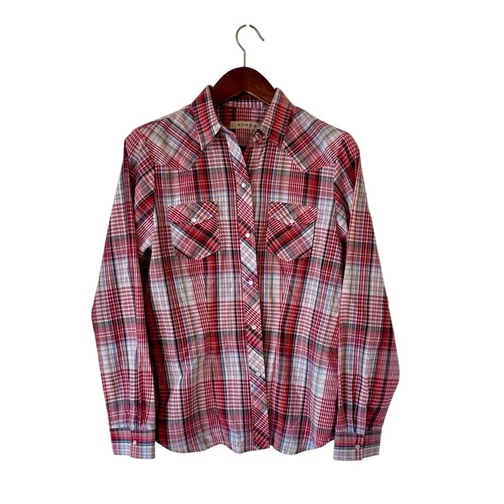 Roper Women’s M Red Plaid Pearl Snap Western Shirt Long Sleeve Cowgirl